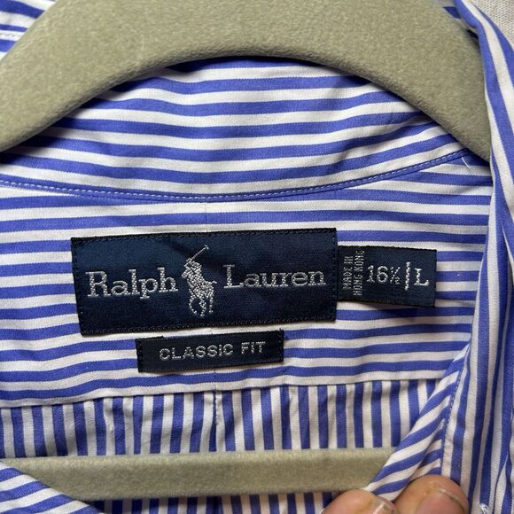 Ralph Lauren Mens White Blue Stripes Classic Fit Button Up Size 16.5/L Pinkpony - Picture 2 of 8